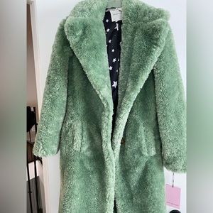 NWT Green long faux fur coat!